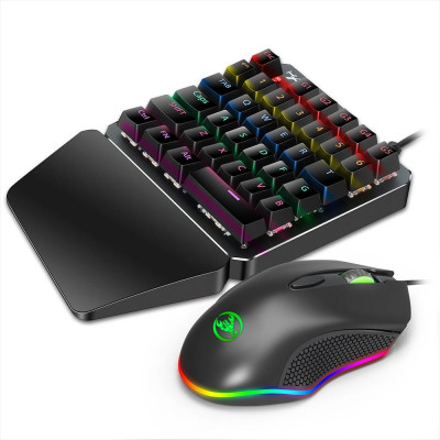 Bộ bàn phím HXSJ J100 + S500 Combo Chuột J100 35 Phím Bàn phím chơi game một tay Chuột chơi game S500 Cơ khí có dây USB