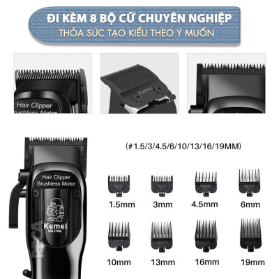 Tông đơ cắt tóc chuyên nghiệp Kemei KM-1766 lưỡi cắt mạ carbon DLC cao cấp có động cơ không chổi than màn hình LCD hiển thị công suất 5W - Chính hãng