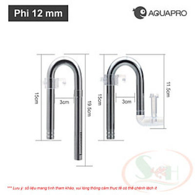 Bộ in out inox Aquapro Mini Skimmer 12, 16 mm hút lọc váng nano bể thủy sinh cá tép cảnh