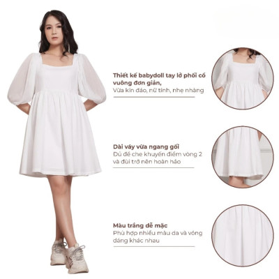 Đầm Babydoll Lụa Crep, Tay Lửng, Tùng Nhún Maxivic, La Mộc - LM012209