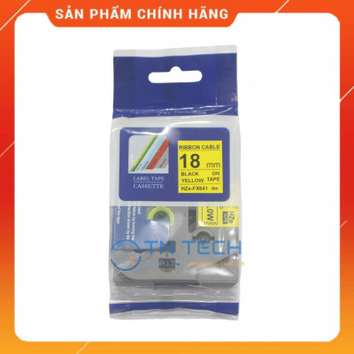 Nhãn In HZE-FX641 - Đen nền vàng 18mm x 8m - Dùng cho máy in BROTHER - AIMO - PUTY [Hàng nhập khẩu]