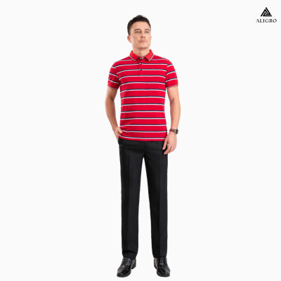 Áo Polo nam ngắn tay kẻ ngang đỏ-navy-trắng ALGPLO96