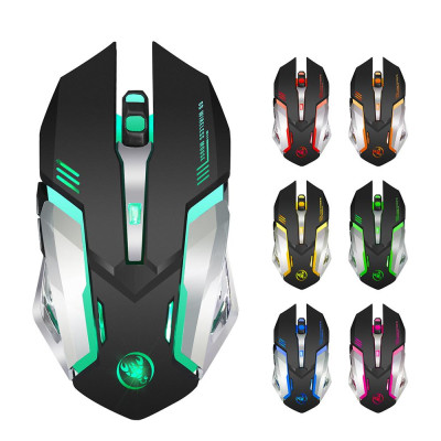 Chuột không dây chơi game HXSJ M10 2400 DPI có thể sạc lại 7 màu 6 đèn nền, tiện dụng cho máy tính để bàn