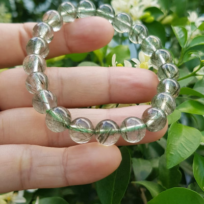 Vòng tay nữ đá thạch anh tóc xanh tự nhiên 9mm trong bóng nhuyễn mượt đẹp  Size vòng 9mm Nữ mệnh Thủy Mộc hỏa đeo ạ