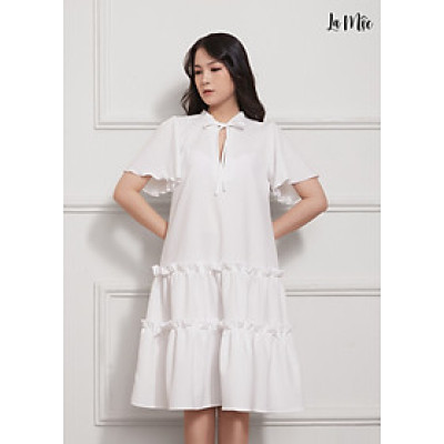 Đầm Babydoll Lụa Crep Nhún Bèo Tay Loe Maxivic, La Mộc - LM012206