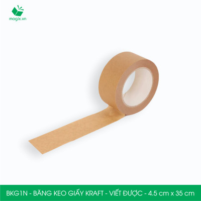 BKG1N - 4.5cm x 35m - 12 cuộn băng keo giấy Kraft da bò mặt nhám viết được - băng dính kraft đóng hàng