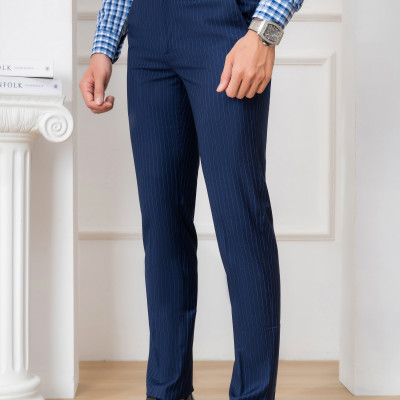 Quần Âu Nam ALIGRO Màu Navy Kẻ Sọc Trắng Chuẩn Form Slim, Tôn Dáng, Chất Liệu Nano Cao Cấp ALGO1053