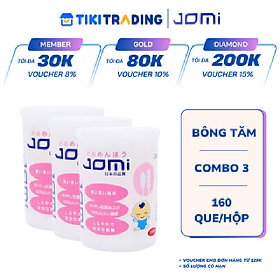 Combo 3 Bông Tăm Kháng Khuẩn Jomi (160 Que/Hộp)