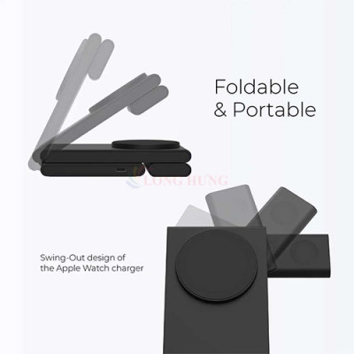 Đế sạc không dây Mazer 3-in-1 Foldable Travel Charge.Stand M-MAGFOLD03 - Hàng chính hãng
