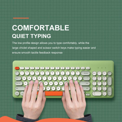 Bộ bàn phím tròn và chuột không dây BOW K221 2.4G Set 96 Key - xanh lá