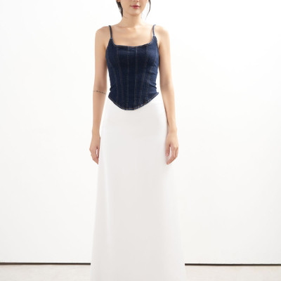 DOTTIE - Chân váy maxi vải satin - Trắng - S0168