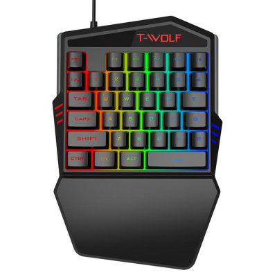 Bàn phím chơi game một tay có dây T-WOLF T17 35 Phím Đèn nền RGB đầy màu sắc thiết kế tiện dụng