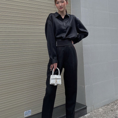 Quần baggy bảng lưng to đen