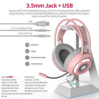 Tai nghe có dây Ajazz AX120 USB 3.5mm chống ồn có micrô 50mm