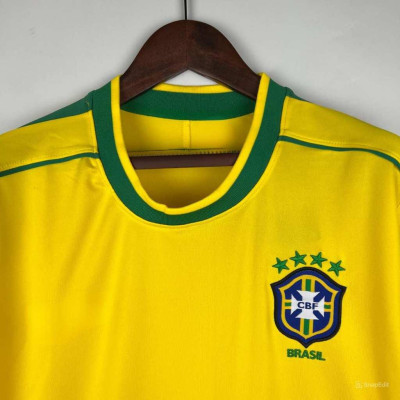 Áo Bóng Đá Retro Tuyển Brazil 1998 Dài Tay - Sân Nhà bản cao cấp vải Cotton Polyester