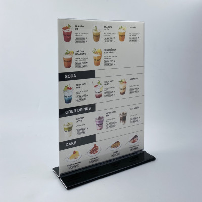 Kệ menu nhà hàng, Standee mica để bàn, Bảng quét mã QR Code, Kệ mica 2 mặt Enter E10-U 100x150mm đế lùa uốn bằng