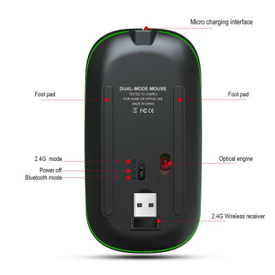 Chuột chế độ kép HXSJ T18 không dây 2.4G với DPI có thể điều chỉnh cho máy tính xách tay