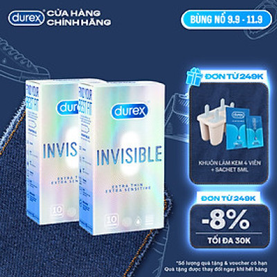 COMBO 2 HỘP BAO CAO SU DUREX INVISIBLE EXTRA THIN EXTRA SENSITIVE 10S (10 bao/hộp)