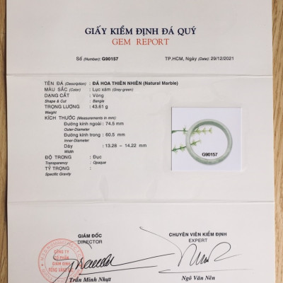 Vòng cẩm thạch nguyên khối Luxi Green, chất liệu đá Marble hoa thiên nhiên, mang lại năng lượng tích cực, giải trừ ưu phiền, KÈM BẢN PHOTO GIẤY KIỂM ĐỊNH CHẤT LƯỢNG TẠI SJC