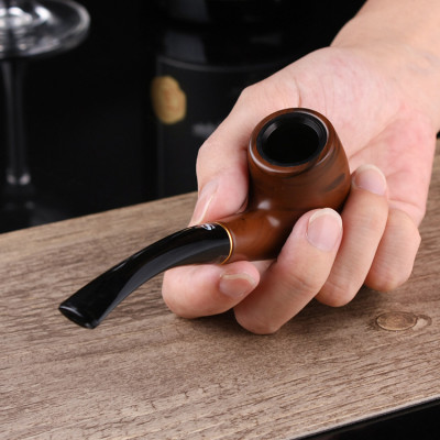 Tẩu thuốc nhựa sừng cao cấp giả vân gỗ sang trọng, tặng kèm hộp đựng, đế nhựa và túi vải 