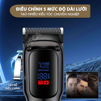 Tông đơ cắt tóc chuyên nghiệp Kemei KM-1550 cống suất mạnh 5W màn hình LCD sạc nhanh USB type C tiện lợi - Chính hãng