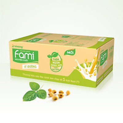 Thùng Sữa đậu nành Vinasoy Fami Nguyên Chất ít đường (200ml x 40 bịch)