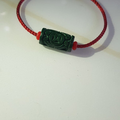 Vòng tay charm Lu Thống Đồng Tiền Đẹp  Đá Cẩm Thạch tự nhiên Xanh Đậm đẹp Dây Đỏ có khoen  Hợp Nữ mệnh Thủy Mộc Hỏa ạ