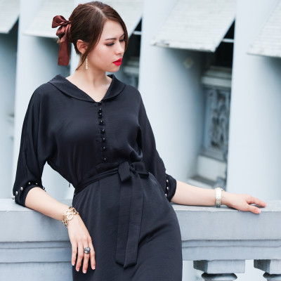 Đầm Tay Liền Đầm Kiểu Sang Trọng Thời trang thiết kế Hity DRE130 (Đen Huyền Bí)