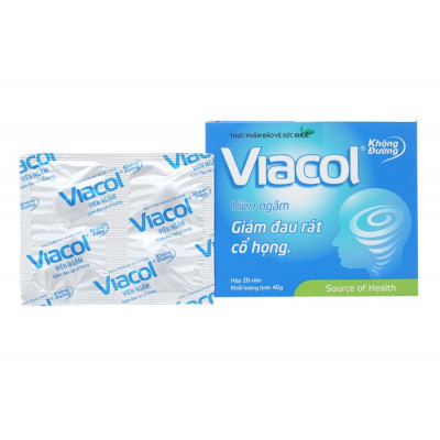 Viên ngậm Viacol không đường hỗ trợ giảm ho, đau rát họng hộp 20 viên
