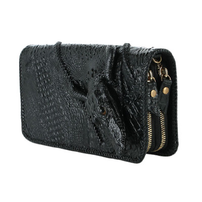 HJ3730-31-32-33 - Ví cá sấu nhiều ngăn đầu cá sấu đen, nâu đất, vàng, nâu đỏ