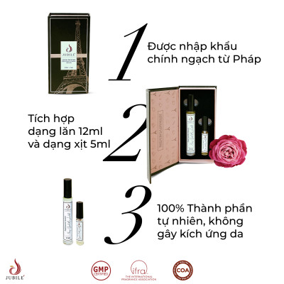 Set Tinh dầu nước hoa Pháp nữ Guilty by Jubilé Dạng lăn 12ml + Dạng xịt 5 ml Thơm Lâu, Sang Trọng, Quyến Rũ