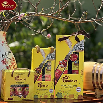 Combo Tết 3 Hộp Nước Mắm Cốt Phú Quốc - Quốc Vị Độ Đạm 40N Chai Thủy Tinh 520ml, 250ml, 60ml Cá Cơm