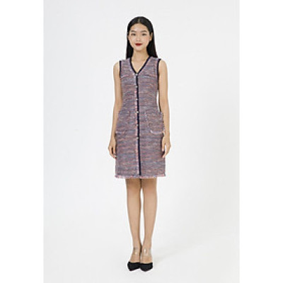 De Leah - Đầm Ôm A Tweed Kẹp Tua Rua - Cam, tím than