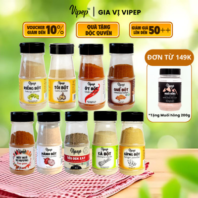 Bột gia vị tự nhiên Vipep hành bột, tỏi bột, tiêu, bột quế, hoa hồi, sả bột, nghệ bột, thì là, mắc kén, đinh hương - Gia vị Vipep
