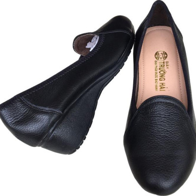 [HÌNH ẢNH THẬT] Giày đế xuồng nữ Trường Hải 3cm trơn đen da bò cao cấp mềm mại không bong tróc đế cao chống mòn không trơn DX0845