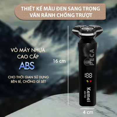 Máy cạo râu khô và ướt KEMEI KM-T85 chống thấm nước IPX6 công suất 8W sạc USB nhanh 1.5 giờ - Hàng chính hãng