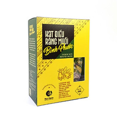 Hạt Điều vỏ lụa rang muối Bình Phước, loại A+, hộp giấy 500g chuyên dùng biếu tặng