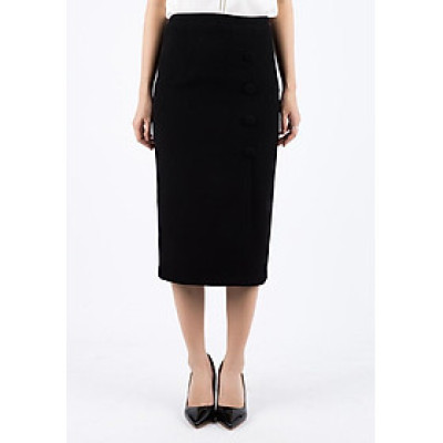 Chân Váy Midi Cúc Bọc De Leah -  Đen