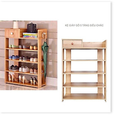 Kệ Gỗ Để Giày Dép 5 Tầng Có Ngăn Kéo Tiện Lợi