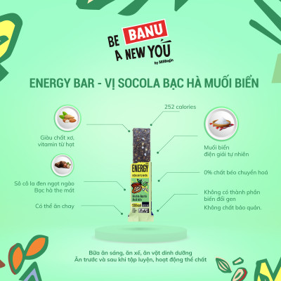 BANU - THANH ENERGY BAR - SÔ CÔ LA BẠC HÀ MUỐI BIỂN - HỘP (10 THANH)