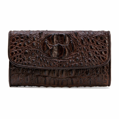  Bóp nữ da cá sấu Huy Hoàng 3 gấp nguyên con màu vàng bò, đen, nâu đỏ, nâu đất HT3204-05-06-19