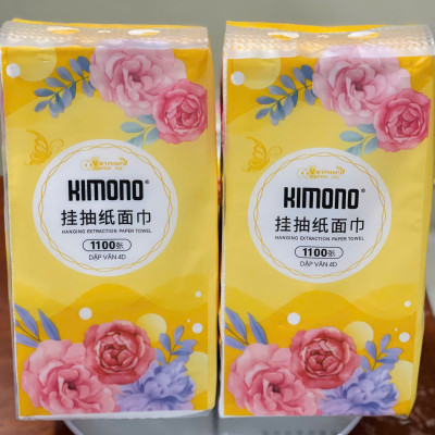 ( Tặng 2 gói) Thùng 10+2 bịch giấy treo tường đa năng KIMONO VÀNG 4 lớp dạng rút 1100 tờ