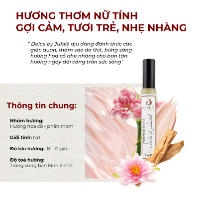 Dolce by Jubilé - Tinh dầu nước hoa Pháp nữ Dạng lăn 12ml Thơm Lâu, Sang Trọng, Quyến Rũ