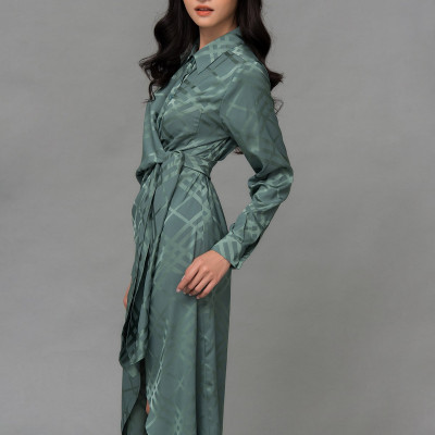 Đầm Công Sở Lụa Hàn, Đắp Chéo Thắt Dây Eo Maxivic, La Mộc - LM92105