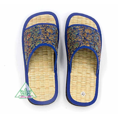 Dép chiếu Hương Quế DCQ-50 làm từ lụa tơ tằm - vải cotton - lớp đế cao su xốp cho đôi chân thơm - mát và khô thoáng - Xanh