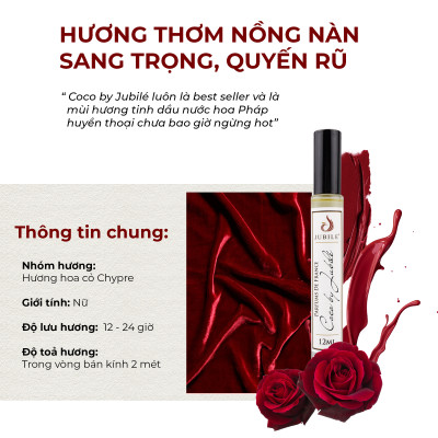 Coco by Jubilé - Tinh dầu nước hoa Pháp nữ Dạng lăn 12ml Thơm Lâu, Sang Trọng, Quyến Rũ