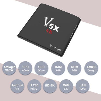 Hộp TV Thông Minh Vasteyu V5X Smart Android 6.0 TV Box Amlogic S905X Quad-core 4K H.265 HDR VP9 1GB / 8GB Mini PC LAN & WiFi HD Media