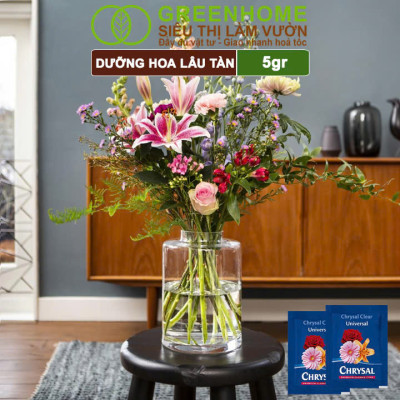 Dưỡng Hoa Lâu Tàn Greenhome, Chrysal, Gói 5gr, Phân Bón Cho Hoa Cắt Cành, Lâu Tàn, Nở Bông To, Không Bị Hôi Nước