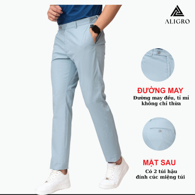 Quần kaki nam ALIGRO trơn màu xanh da trời, ôm vừa, tôn dáng, thoải mái ALGK028