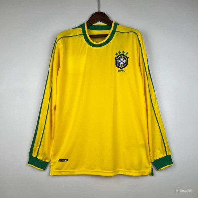 Áo Bóng Đá Retro Tuyển Brazil 1998 Dài Tay - Sân Nhà bản cao cấp vải Cotton Polyester